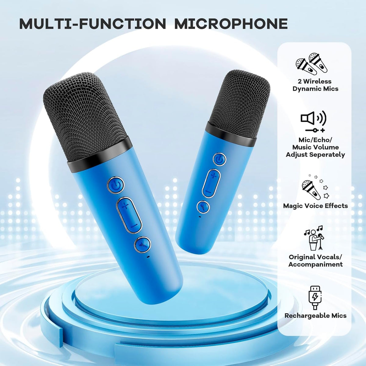 Przenośny minikaraoke Veylo — głośnik Bluetooth, 2 mikrofony bezprzewodowe