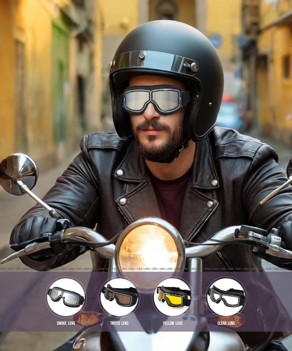 Street  Vintage Motorcycle Goggles — Ample Clearance for Eyeglass Compatibility