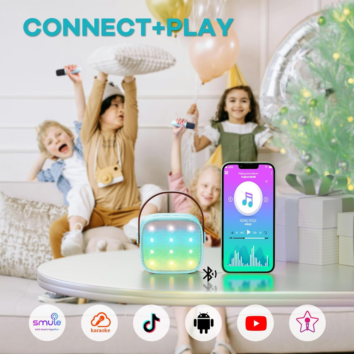 Przenośny minikaraoke Veylo — głośnik Bluetooth, 2 mikrofony bezprzewodowe