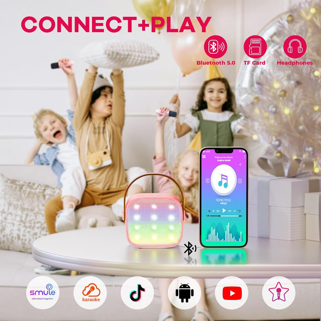 Przenośny minikaraoke Veylo — głośnik Bluetooth, 2 mikrofony bezprzewodowe
