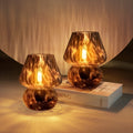 Small Vintage Mushroom Lamps — Set of 2 Murano Clear Glass Shades, Dimmable