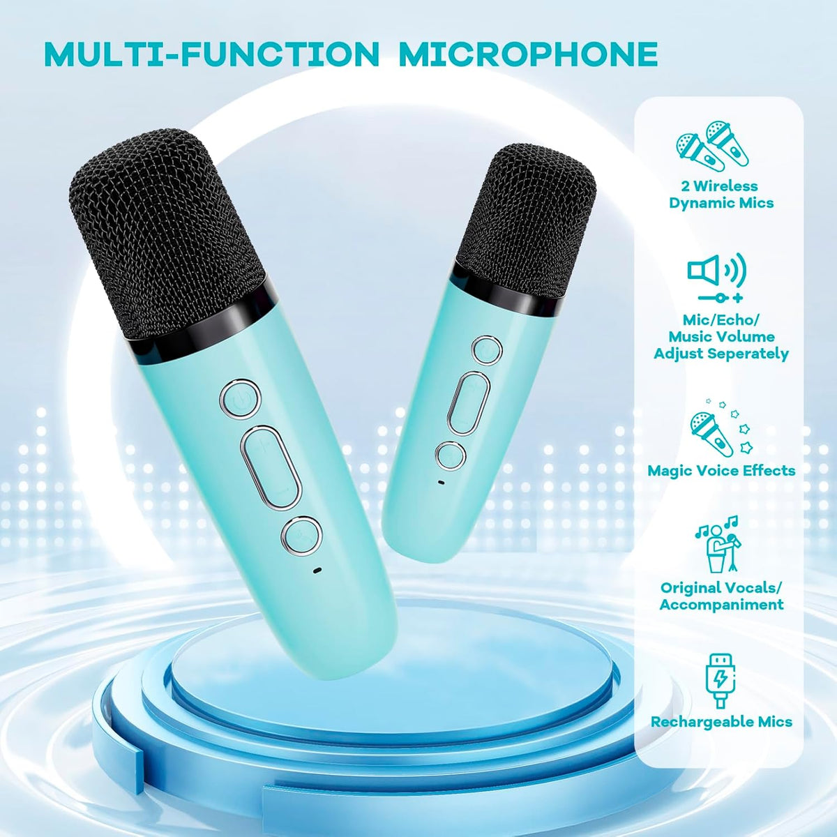 Przenośny minikaraoke Veylo — głośnik Bluetooth, 2 mikrofony bezprzewodowe