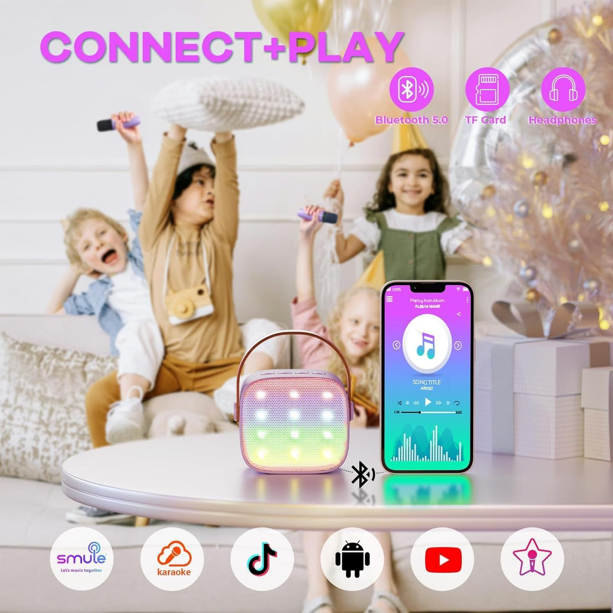 Przenośny minikaraoke Veylo — głośnik Bluetooth, 2 mikrofony bezprzewodowe