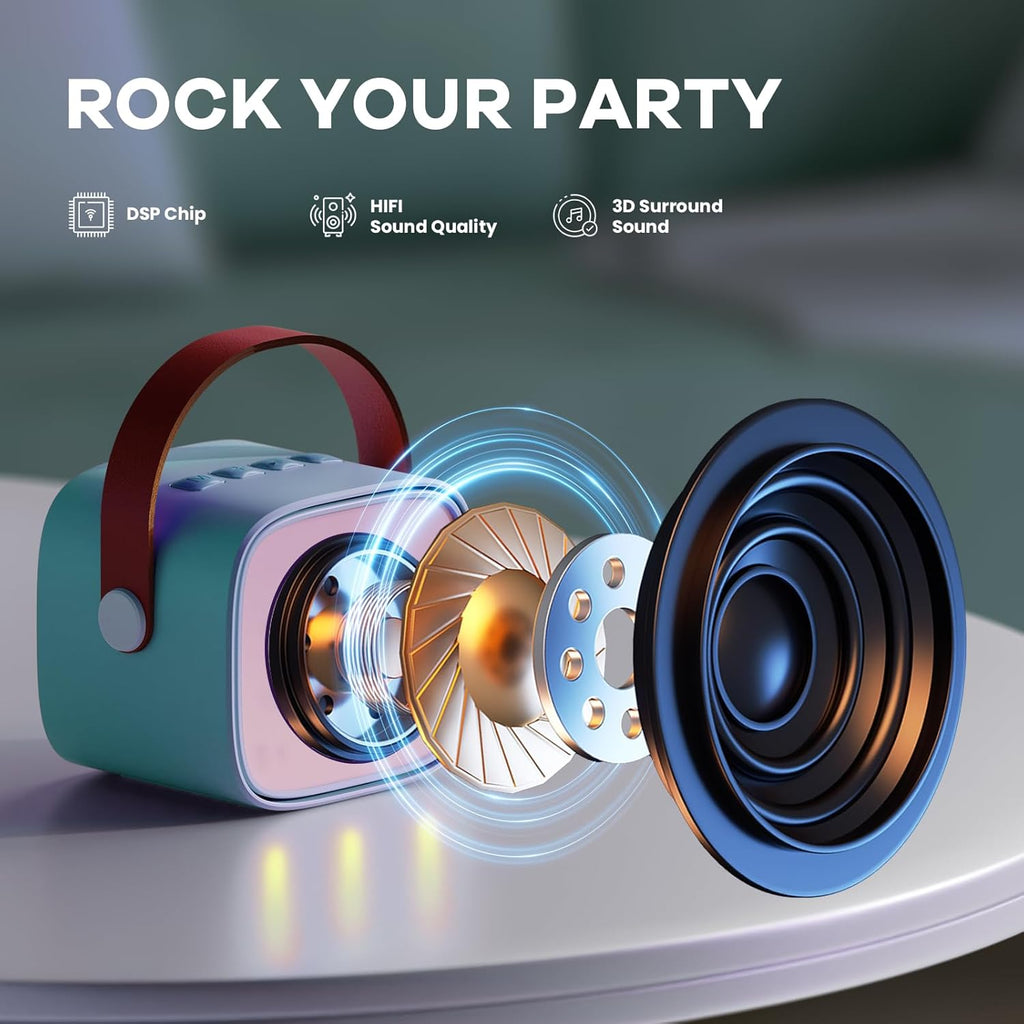 Przenośny minikaraoke Veylo — głośnik Bluetooth, 2 mikrofony bezprzewodowe