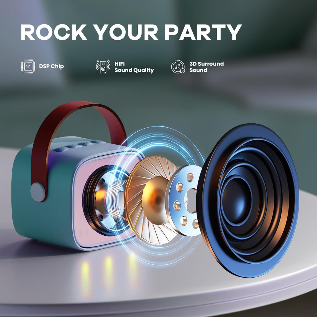 Przenośny minikaraoke Veylo — głośnik Bluetooth, 2 mikrofony bezprzewodowe