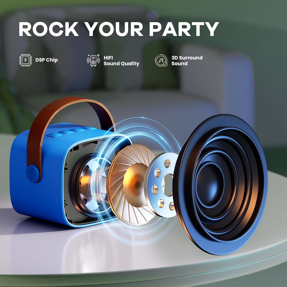 Przenośny minikaraoke Veylo — głośnik Bluetooth, 2 mikrofony bezprzewodowe