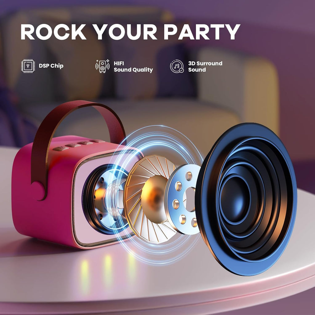 Przenośny minikaraoke Veylo — głośnik Bluetooth, 2 mikrofony bezprzewodowe