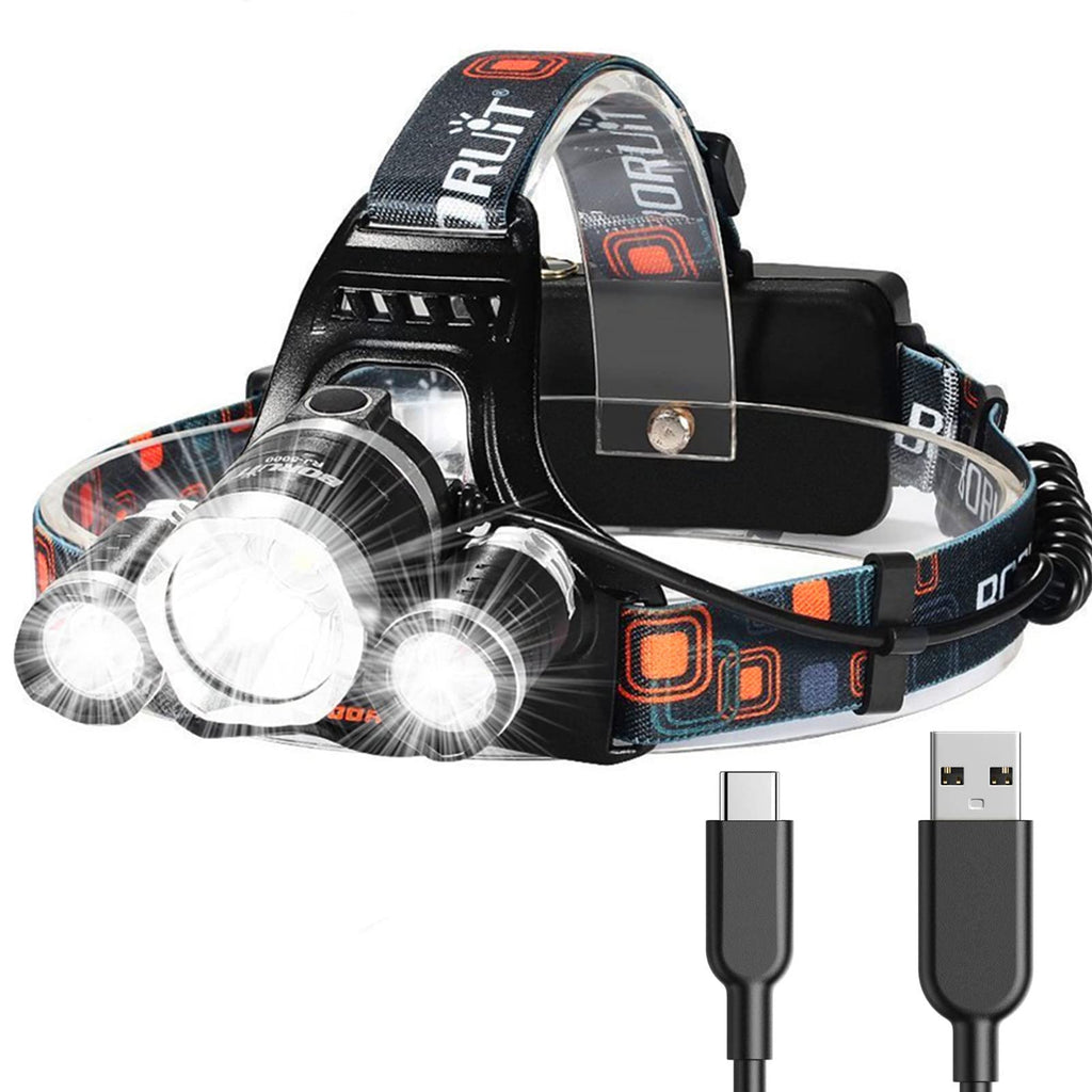 Hqdz-Td 20000 lumenin CREE LED -ladattava otsalamppu - vedenpitävä, säädettävä valokeila
