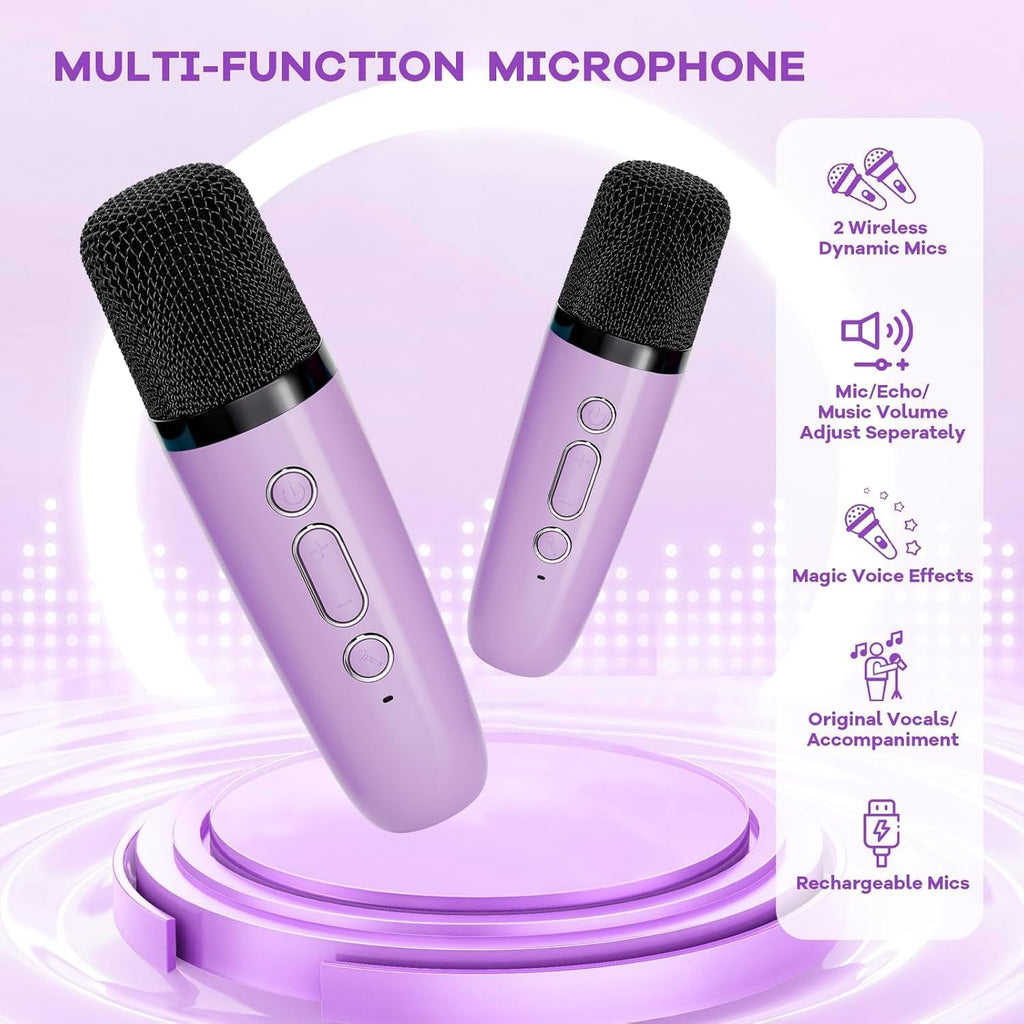 Przenośny minikaraoke Veylo — głośnik Bluetooth, 2 mikrofony bezprzewodowe
