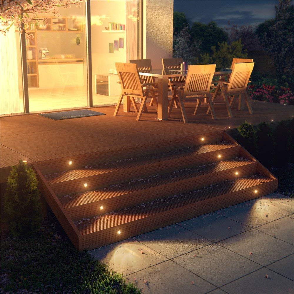 Set de 6 lumini LED Smy Lighting pentru terasă, de joasă tensiune — Impermeabile IP67, lumină albă caldă, oțel inoxidabil