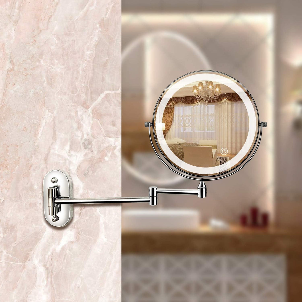 IllumiMirror Rechargeable LED Magnifying Mirror — Portable Design, Adjustable Brightness Controls, Up to 10x Magnification Range