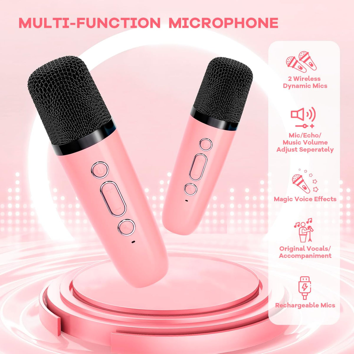 Przenośny minikaraoke Veylo — głośnik Bluetooth, 2 mikrofony bezprzewodowe