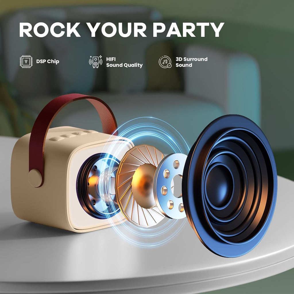 Przenośny minikaraoke Veylo — głośnik Bluetooth, 2 mikrofony bezprzewodowe