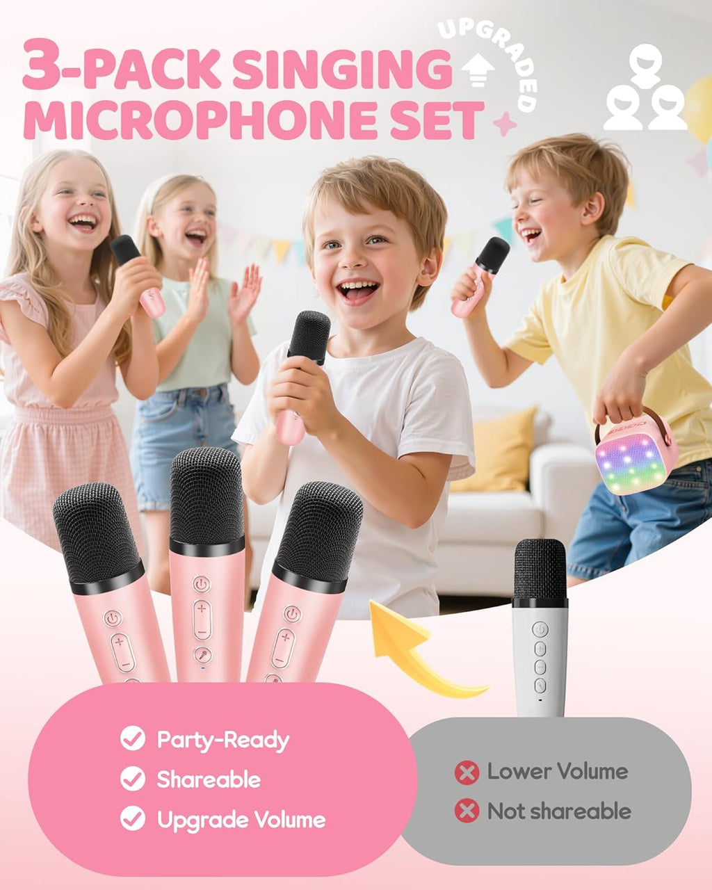 Przenośny minikaraoke Veylo — głośnik Bluetooth, 2 mikrofony bezprzewodowe