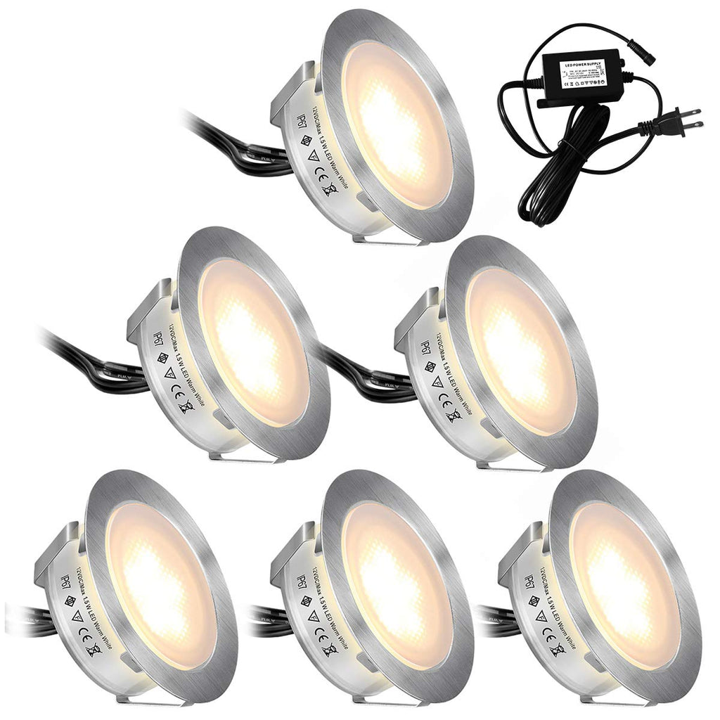 Set de 6 lumini LED Smy Lighting pentru terasă, de joasă tensiune — Impermeabile IP67, lumină albă caldă, oțel inoxidabil