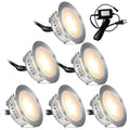 Set de 6 lumini LED Smy Lighting pentru terasă, de joasă tensiune — Impermeabile IP67, lumină albă caldă, oțel inoxidabil
