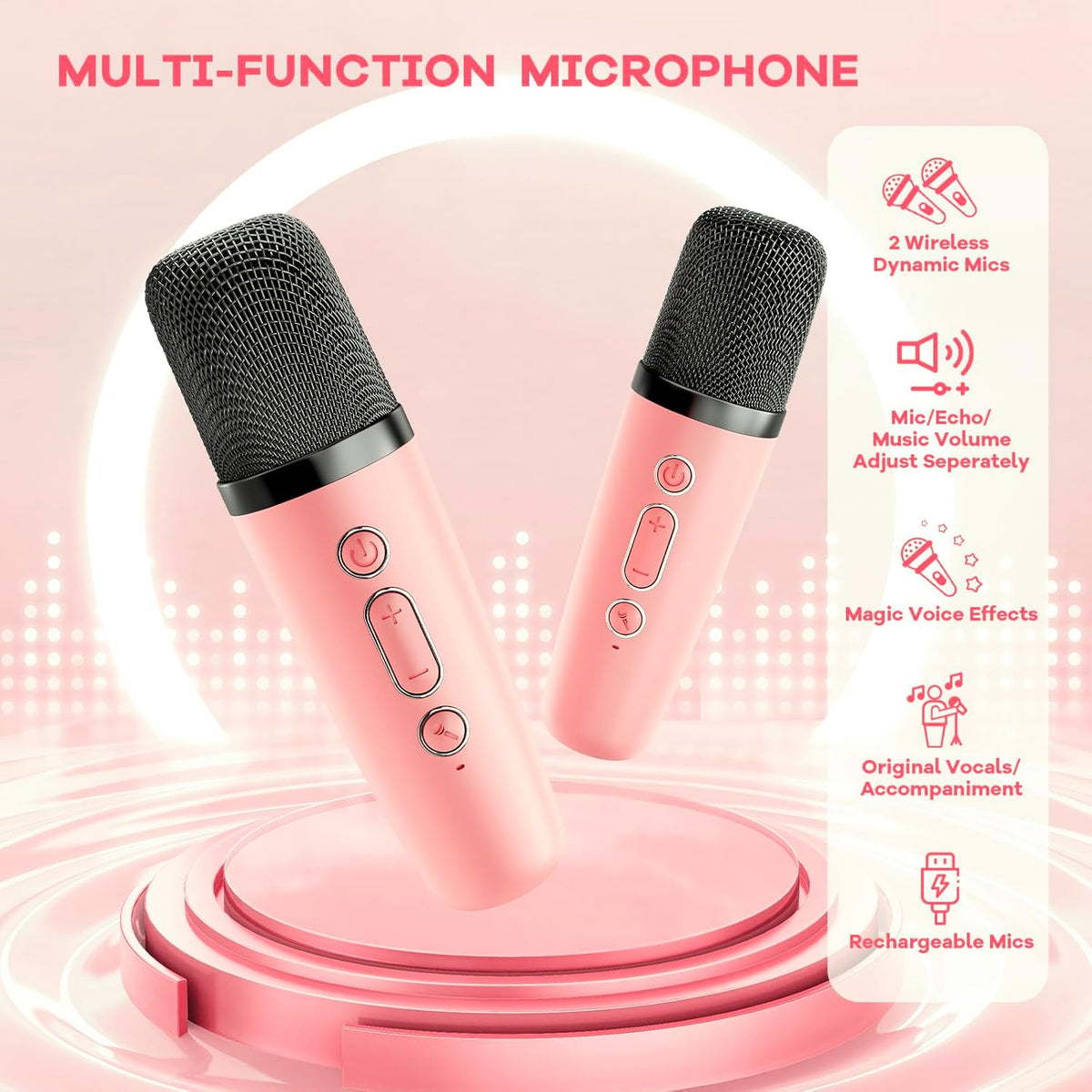 Przenośny minikaraoke Veylo — głośnik Bluetooth, 2 mikrofony bezprzewodowe