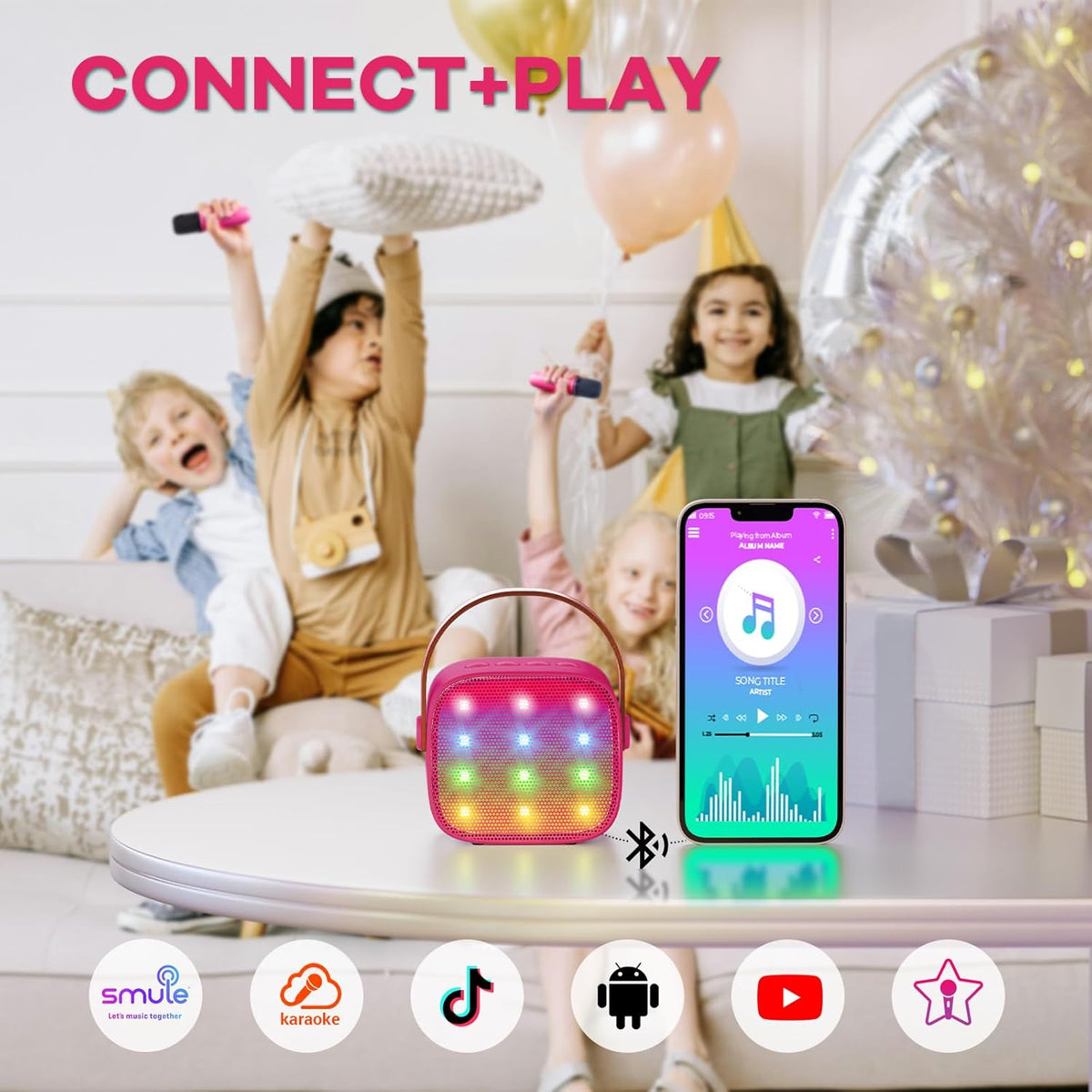 Przenośny minikaraoke Veylo — głośnik Bluetooth, 2 mikrofony bezprzewodowe