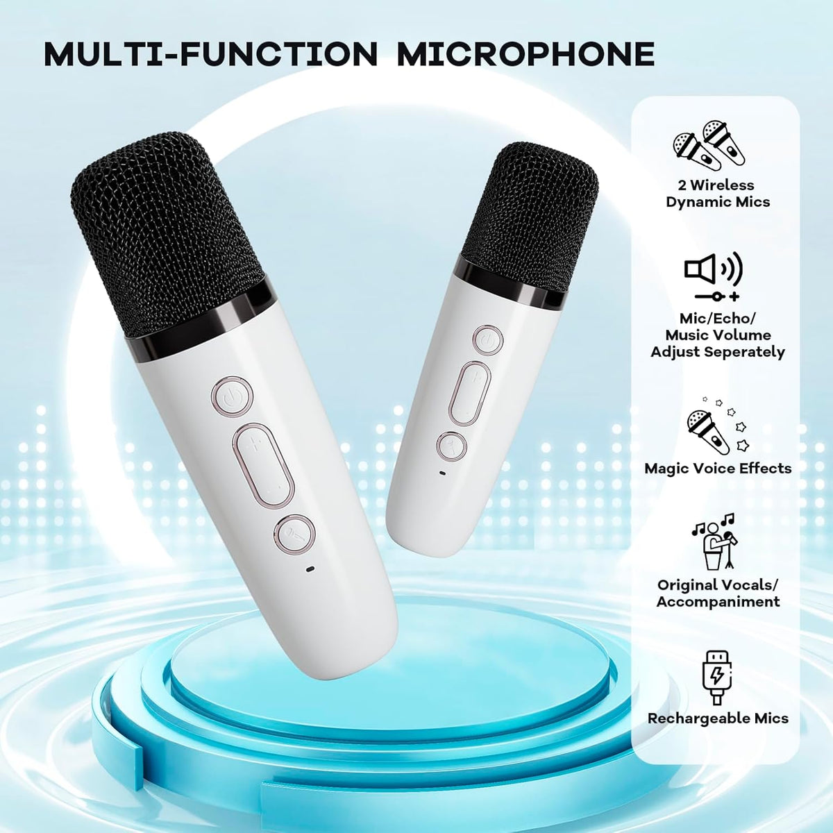 Przenośny minikaraoke Veylo — głośnik Bluetooth, 2 mikrofony bezprzewodowe