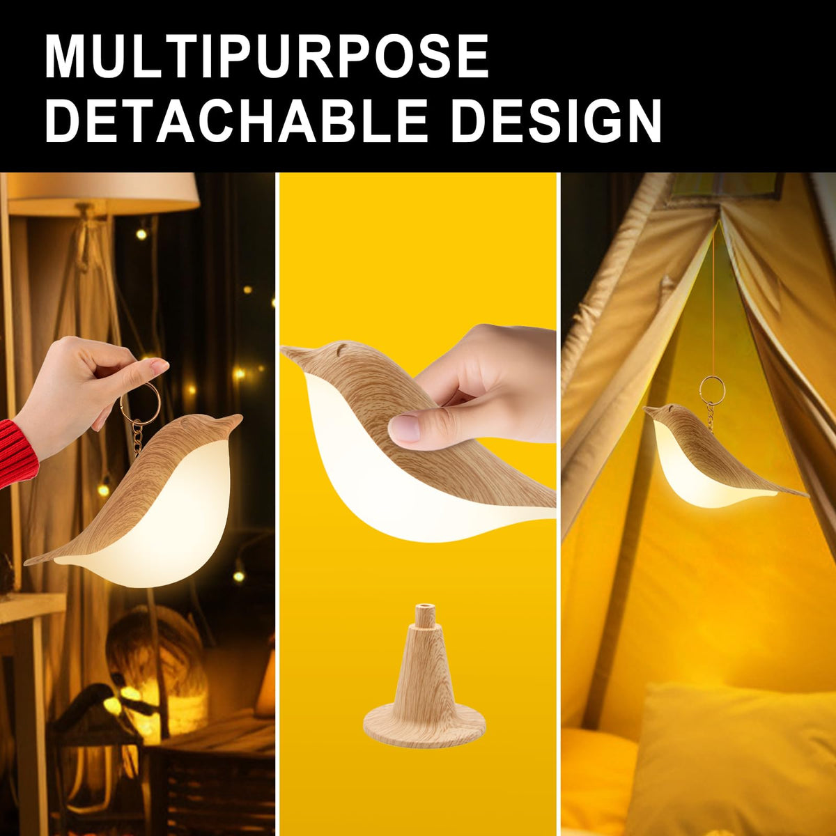 Vquand 2-Pack Bird Desk Lamp — Rechargeable Kids Night Light, Touch Sensor, 3 Color Modes