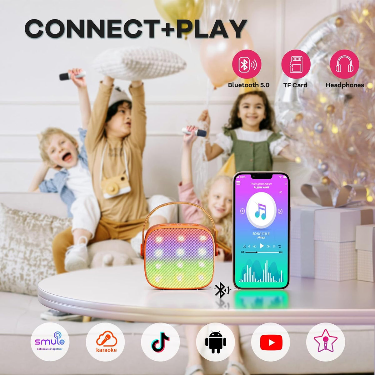 Przenośny minikaraoke Veylo — głośnik Bluetooth, 2 mikrofony bezprzewodowe