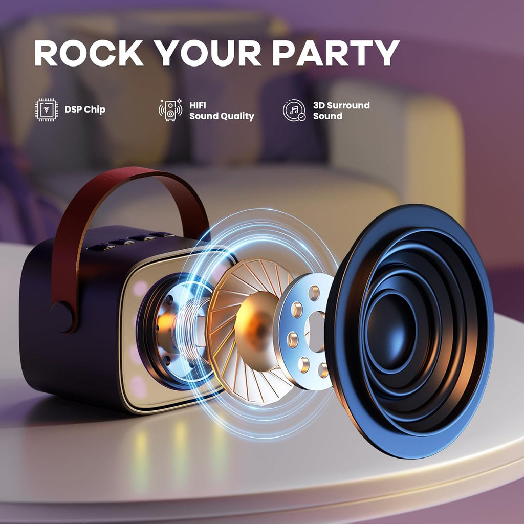 Przenośny minikaraoke Veylo — głośnik Bluetooth, 2 mikrofony bezprzewodowe