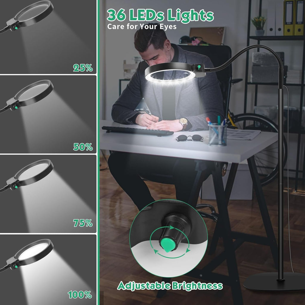 זכוכית מגדלת בגודל עמוד שלם עם תאורת LED – הגדלה של 10X 30X, ‏36 נוריות LED, צוואר גמיש מתכוונן