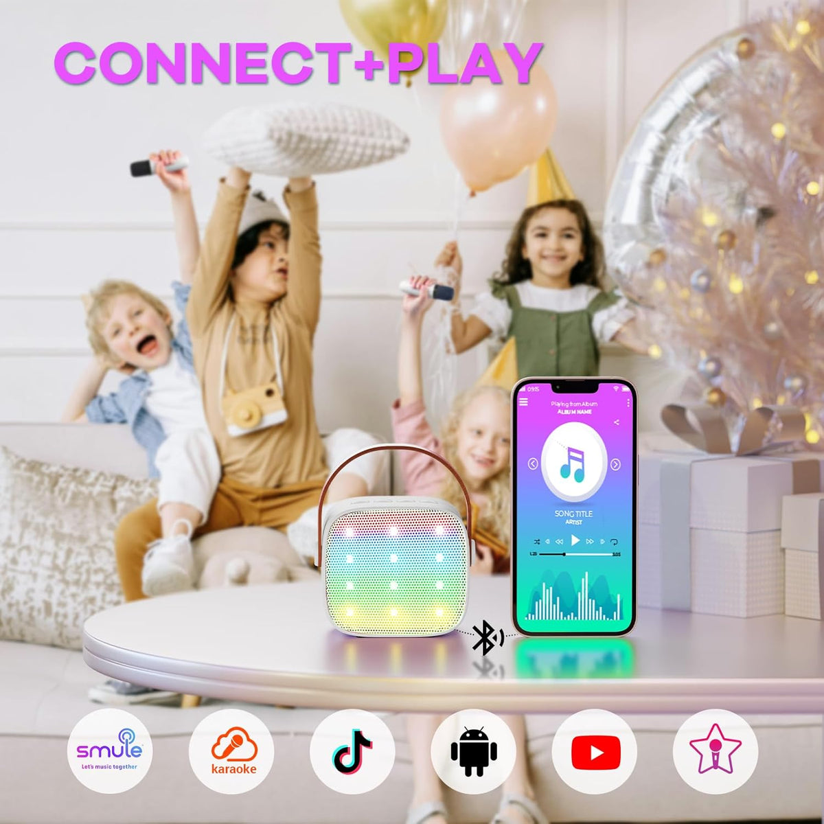 Przenośny minikaraoke Veylo — głośnik Bluetooth, 2 mikrofony bezprzewodowe
