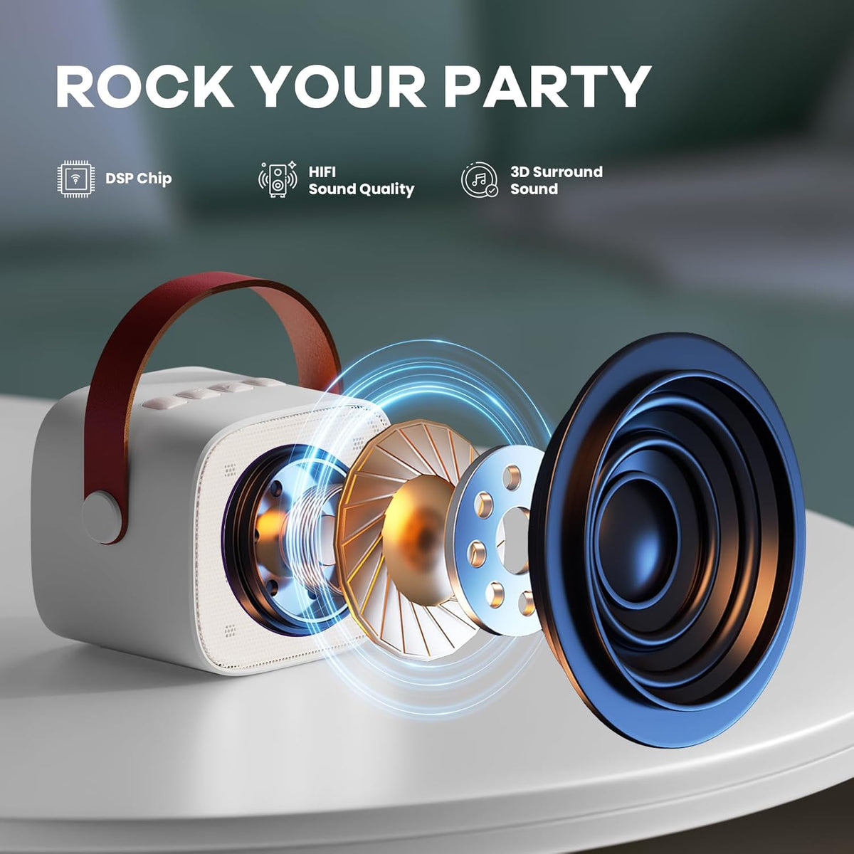 Przenośny minikaraoke Veylo — głośnik Bluetooth, 2 mikrofony bezprzewodowe