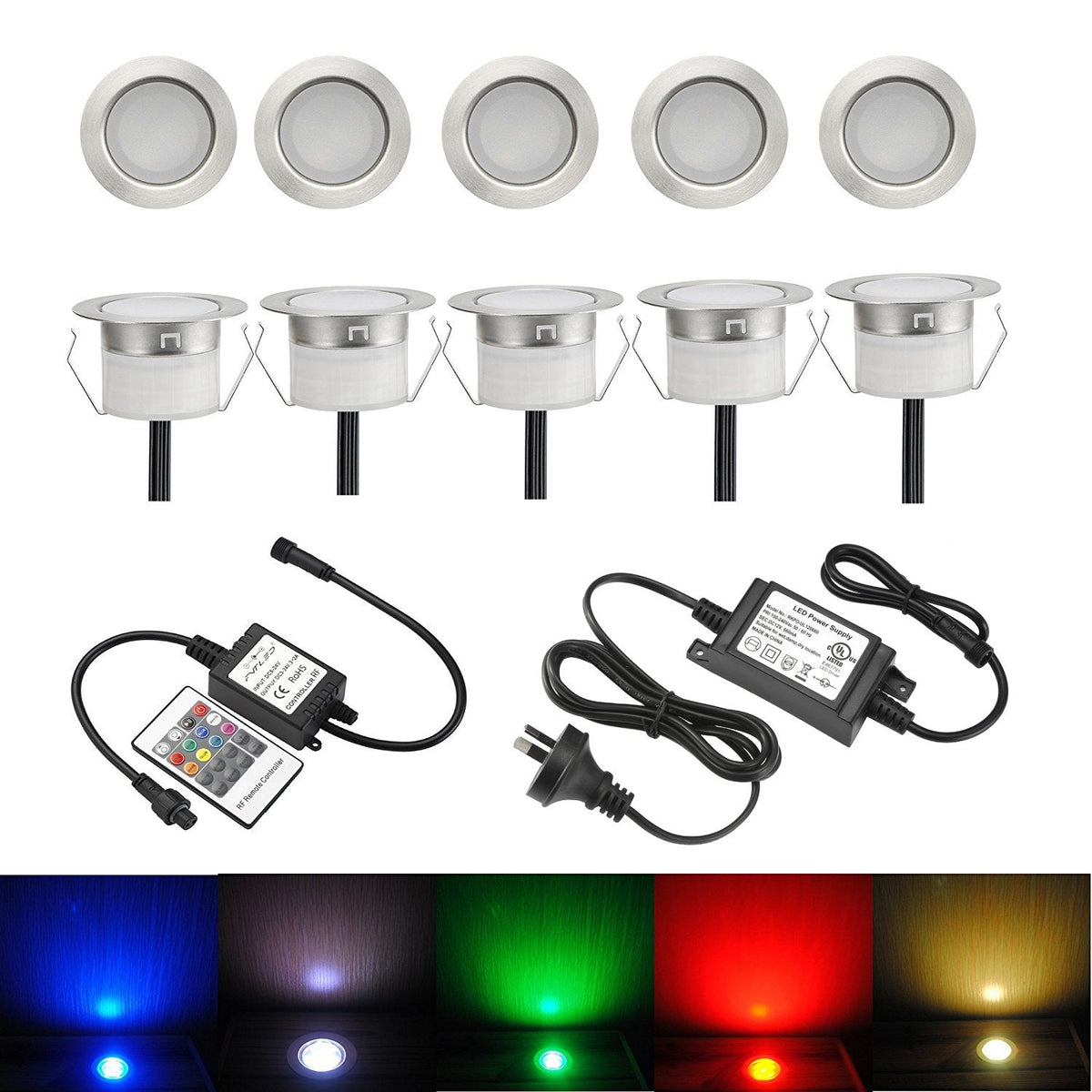 Fvtled 10-pakning RGB LED-lys for utendørs terrasse — vanntett IP67, lavspenning, 0.5W flerfarget