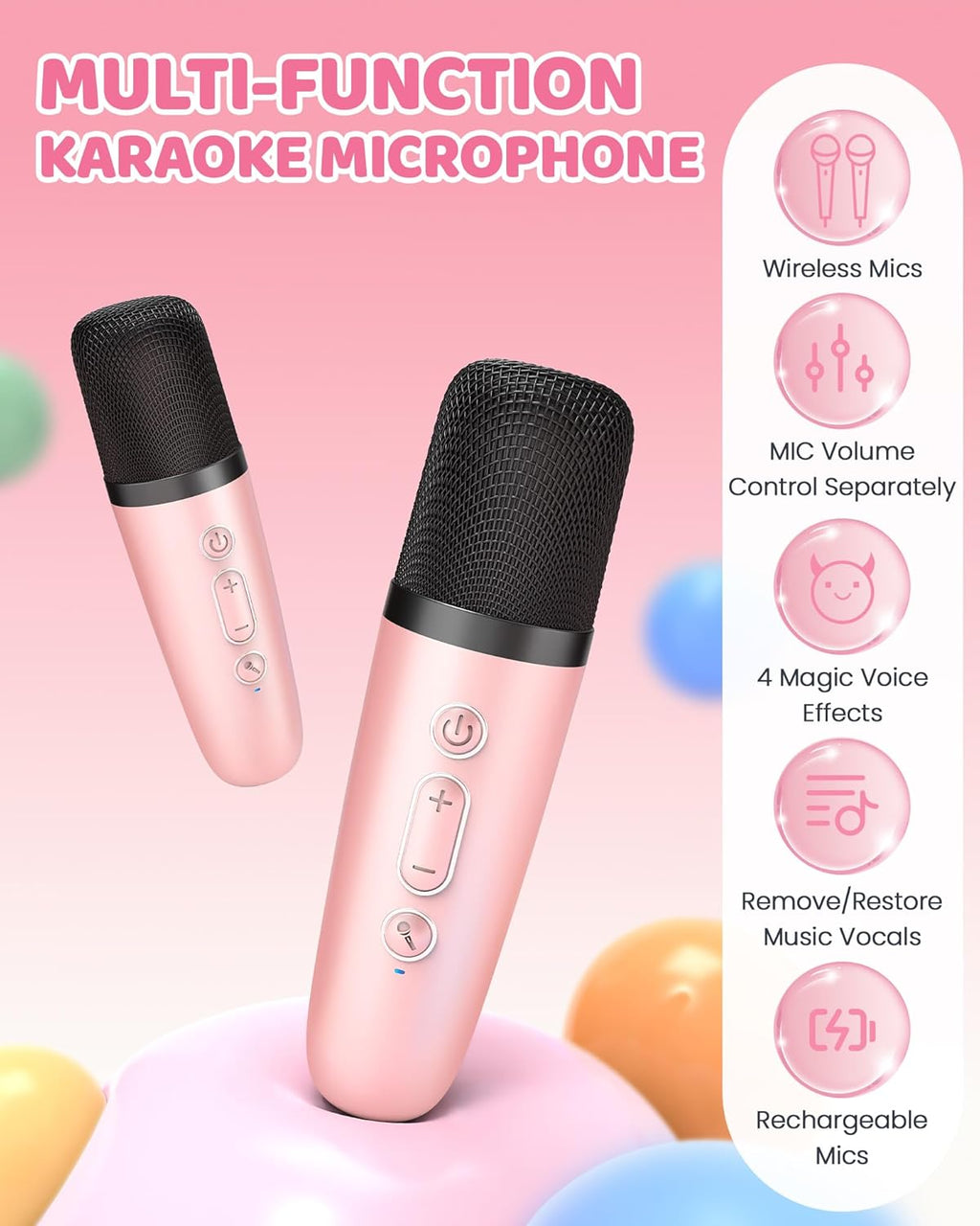 Przenośny minikaraoke Veylo — głośnik Bluetooth, 2 mikrofony bezprzewodowe