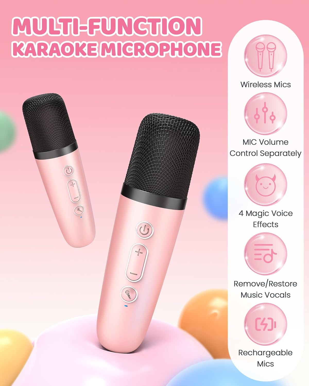 Przenośny minikaraoke Veylo — głośnik Bluetooth, 2 mikrofony bezprzewodowe