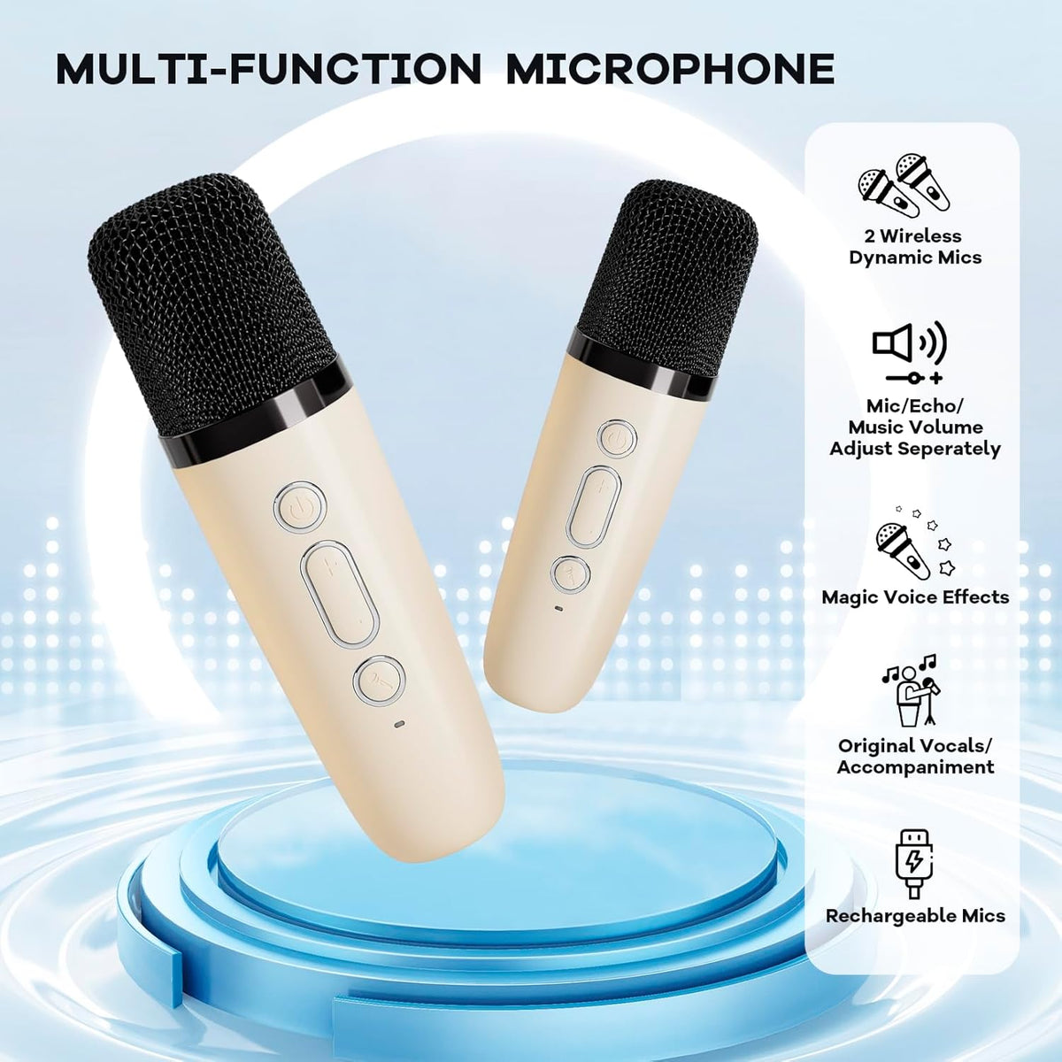 Przenośny minikaraoke Veylo — głośnik Bluetooth, 2 mikrofony bezprzewodowe