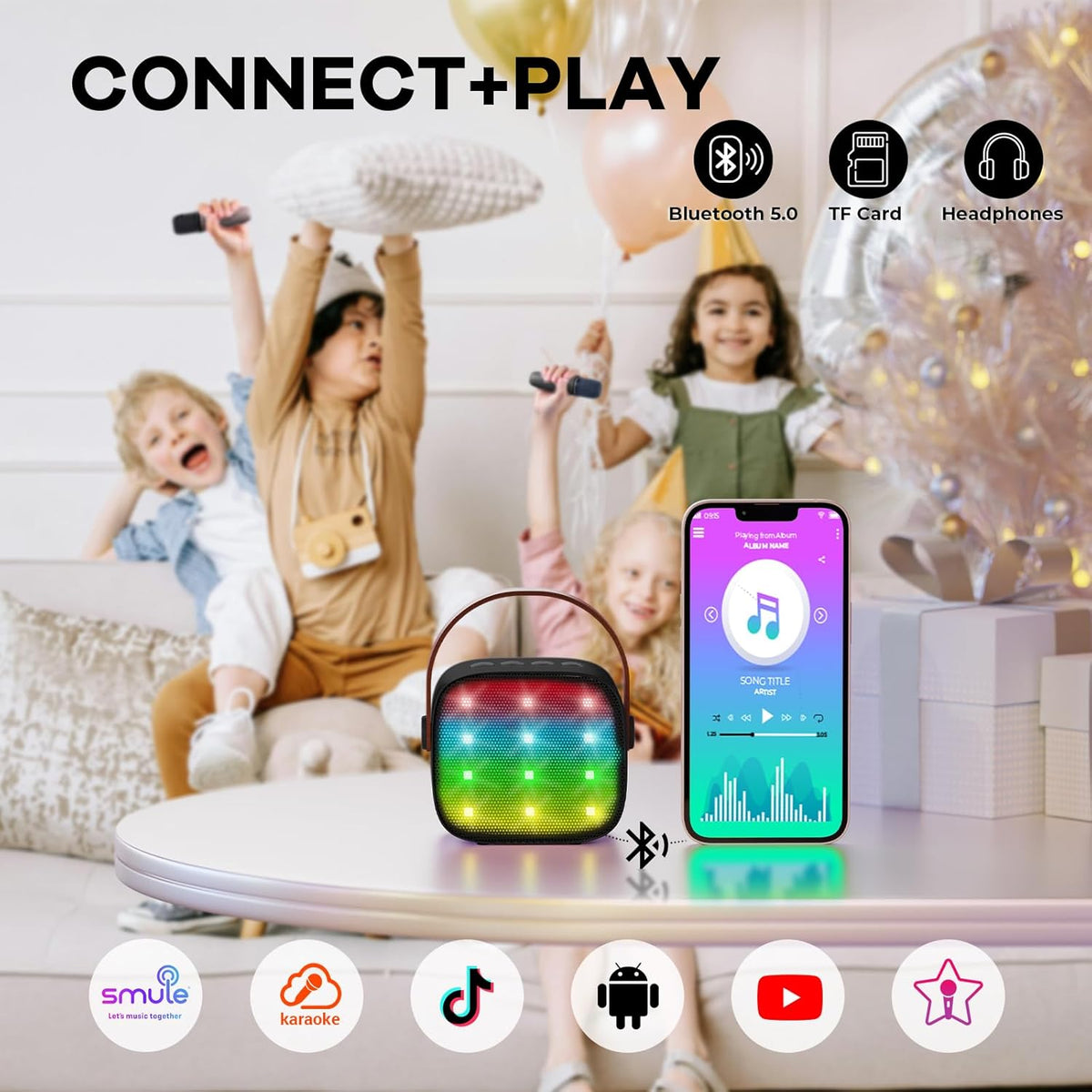 Przenośny minikaraoke Veylo — głośnik Bluetooth, 2 mikrofony bezprzewodowe