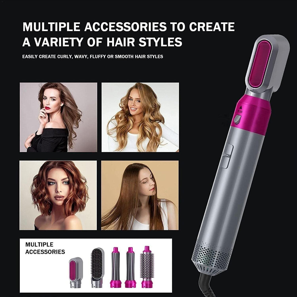 Spazzola asciugacapelli multifunzione FusionStyle — 5 accessori, piega in pochi minuti