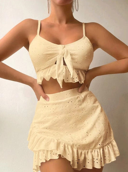 Ensemble Maillot Plage – Haut à nœud + Jupe volantée