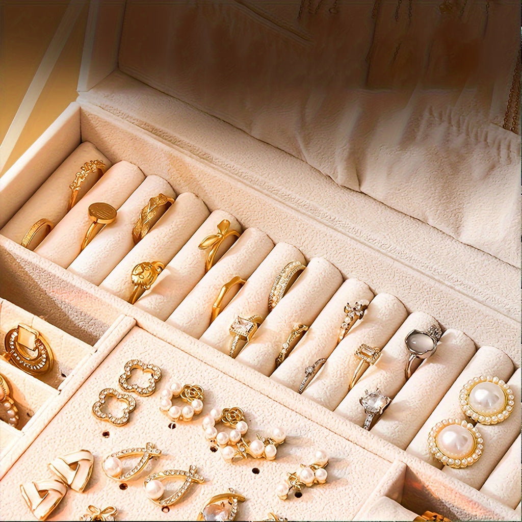 Cutie premium din piele pentru organizarea bijuteriilor — compartimente cu sertare multiple