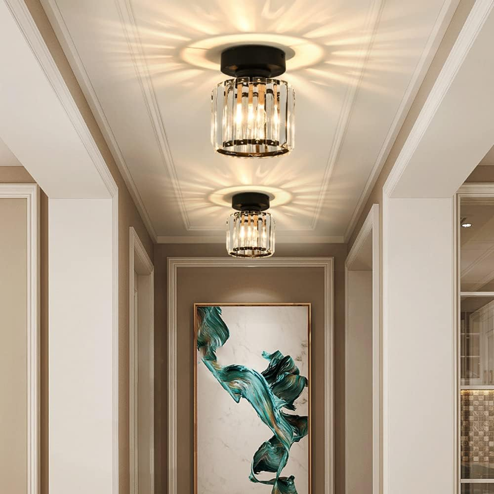 Crystal Glass Ceiling Light — Compact Design, Brass Fixture