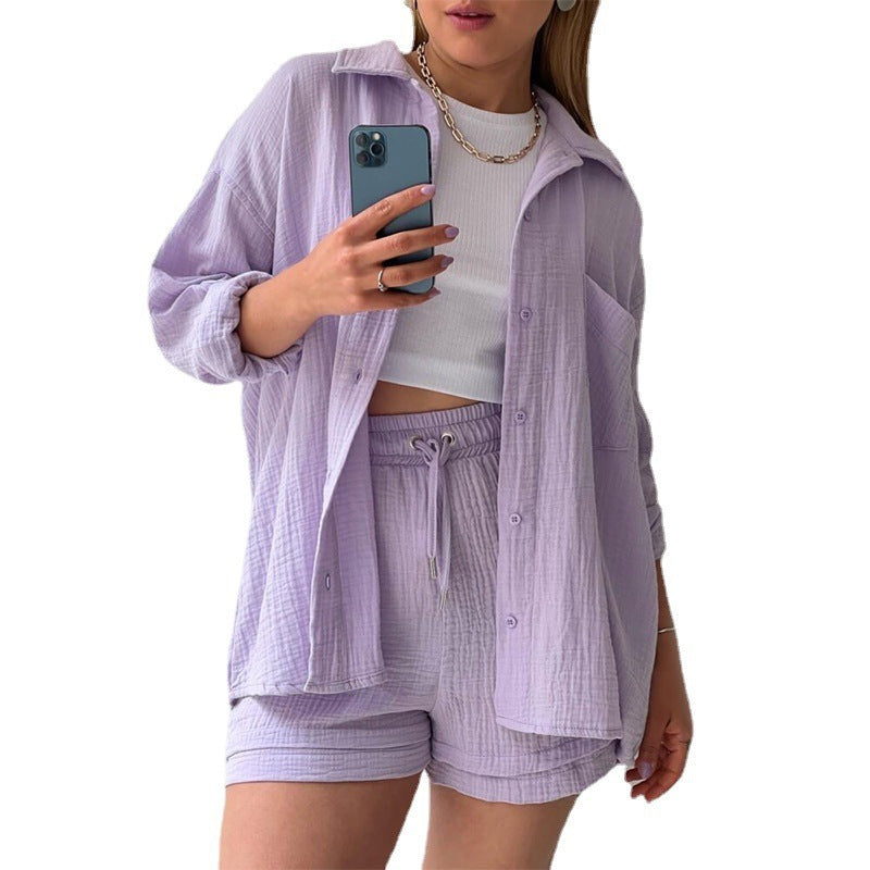 Ensemble Femme Été 2 Pièces – Chemise Plissée & Short Taille Haute