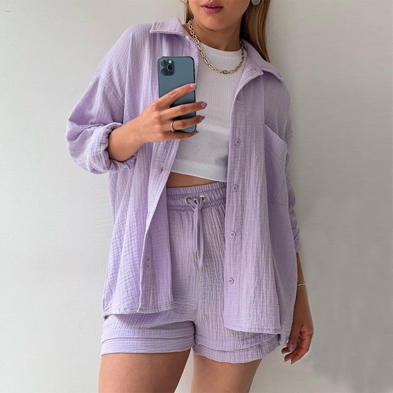 Ensemble Femme Été 2 Pièces – Chemise Plissée & Short Taille Haute