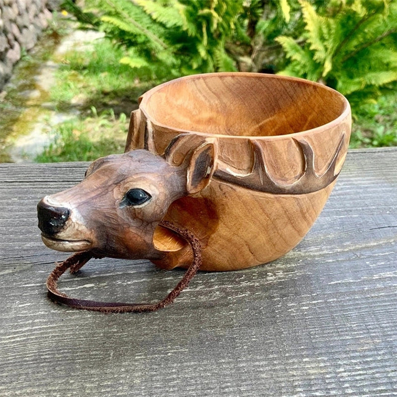 Handgemaakte houten dierenbekers — beschilderde details, 15 x 10 x 5 cm