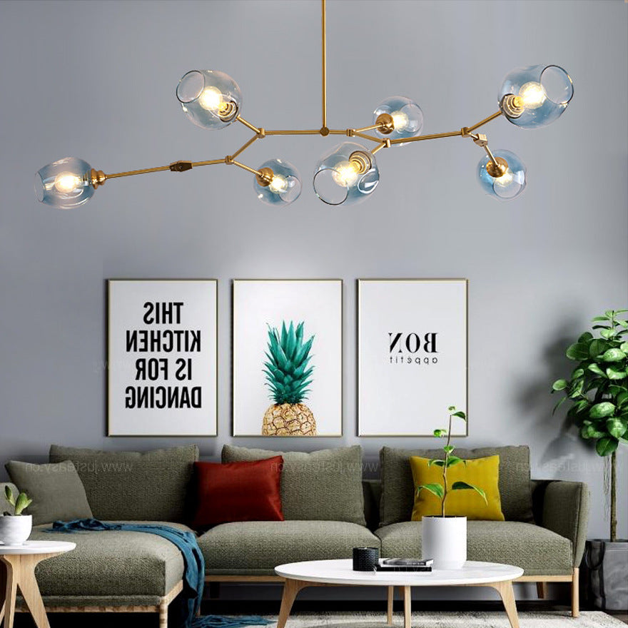 Candelabru Mid-Century din sticlă, cu ramificații și bule, pentru living, cu brațe reglabile | boxzora