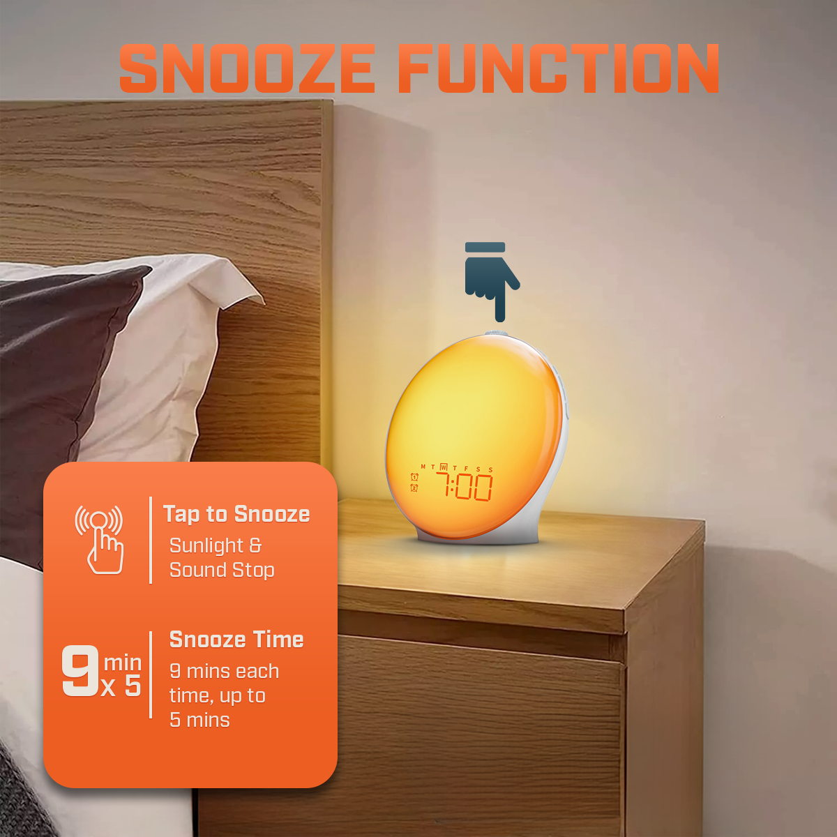 Wake-Up Sun Lamp Alarm Clock — Gradual Sunrise Glow, Customizable Sounds
