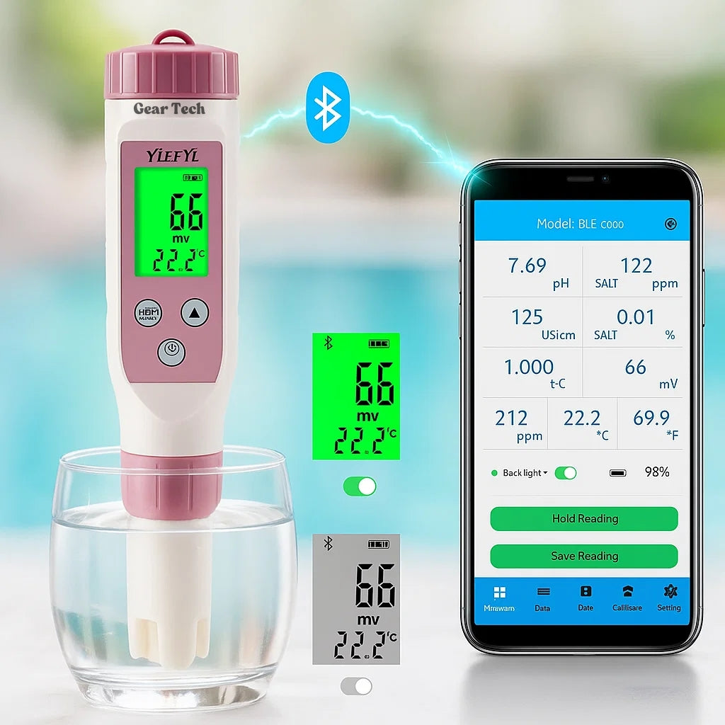 Digitální chytrý tester kvality vody 7 v 1 – měřič pH a chloru