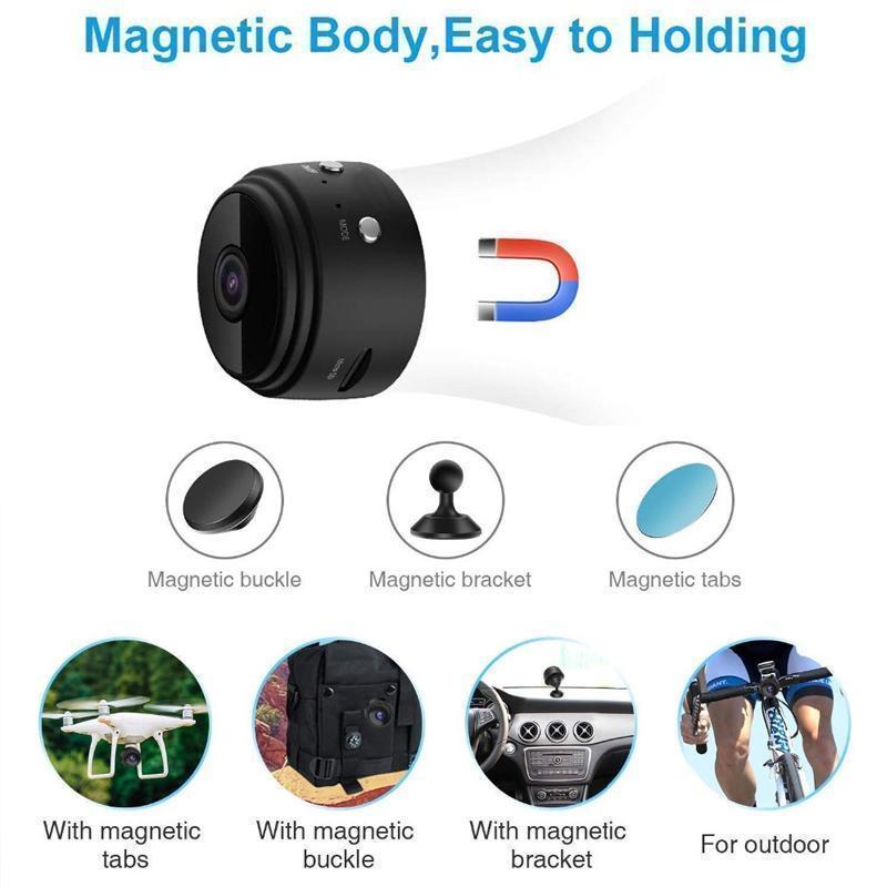 Mini kamera Wi-Fi 1080p — mocowanie magnetyczne, obiektyw szerokokątny 150 stopni
