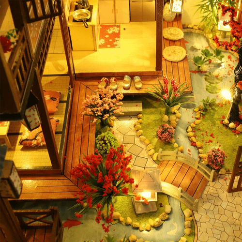 Duży realistyczny drewniany domek dla lalek — model DIY w stylu wiejskiego domu z wbudowanym oświetleniem LED