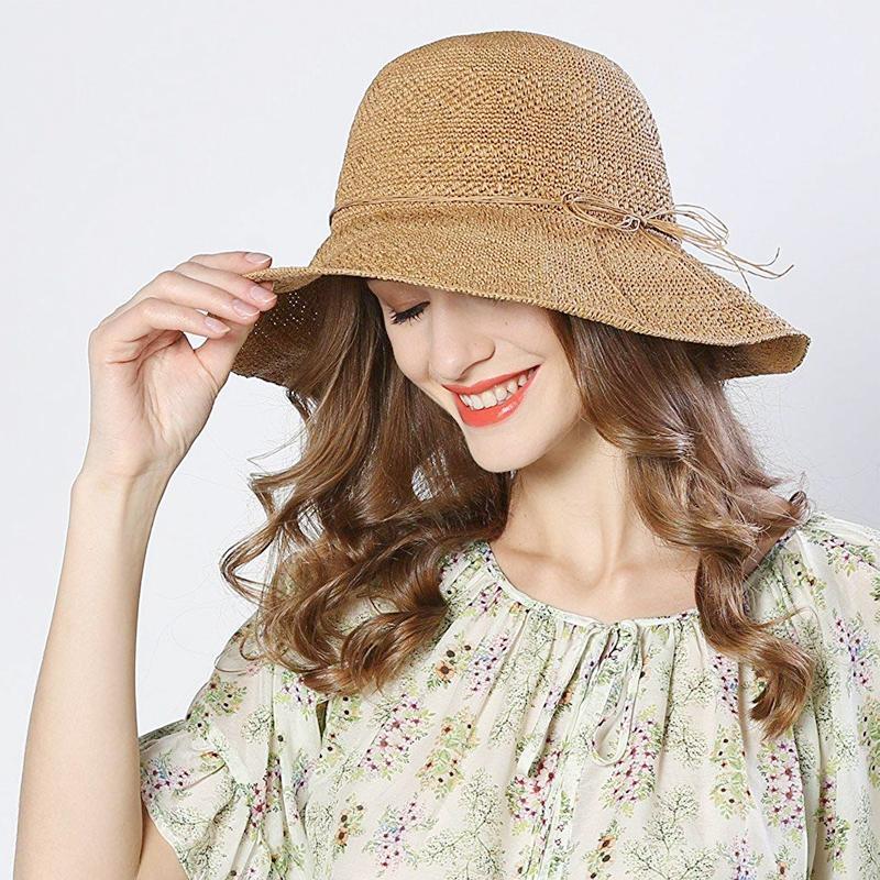 Foldable Straw Hat — Adjustable Fit, Decorative Bow & Wire Rim