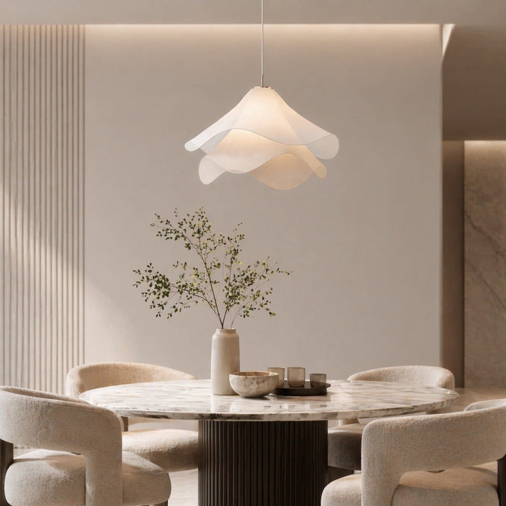 Japandi Modern Pendant Light — Structured Fabric Shade