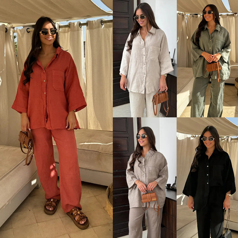 Ensemble Décontracté Élégance Naturelle – Chemise & Pantalon Large