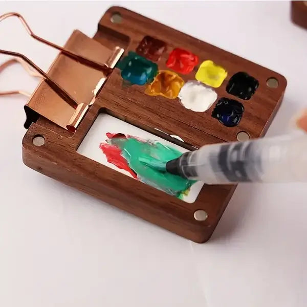 Set portátil de acuarelas de 24 colores - paleta compacta, pincel pequeño, área de mezcla